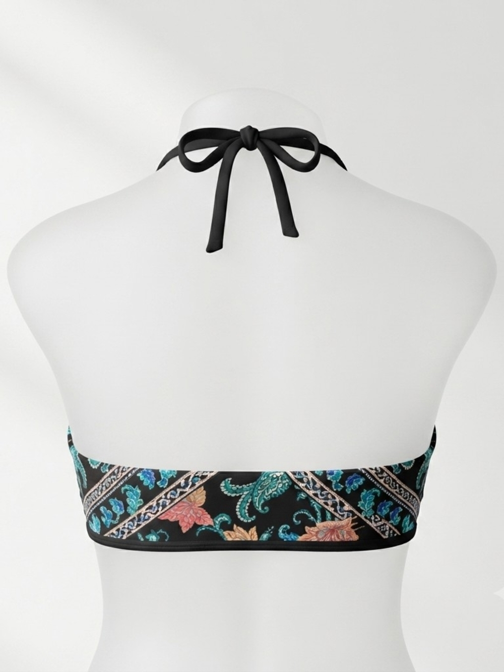 Cupshe Black Paisley Floral Swimwear Top with Teal and Orange Accents XS - Picture 4 of 10